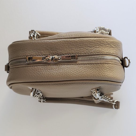 ORE10 Taupe Leather Round Tassel Satchel/Crossbody, Like New - Picture 5 of 15